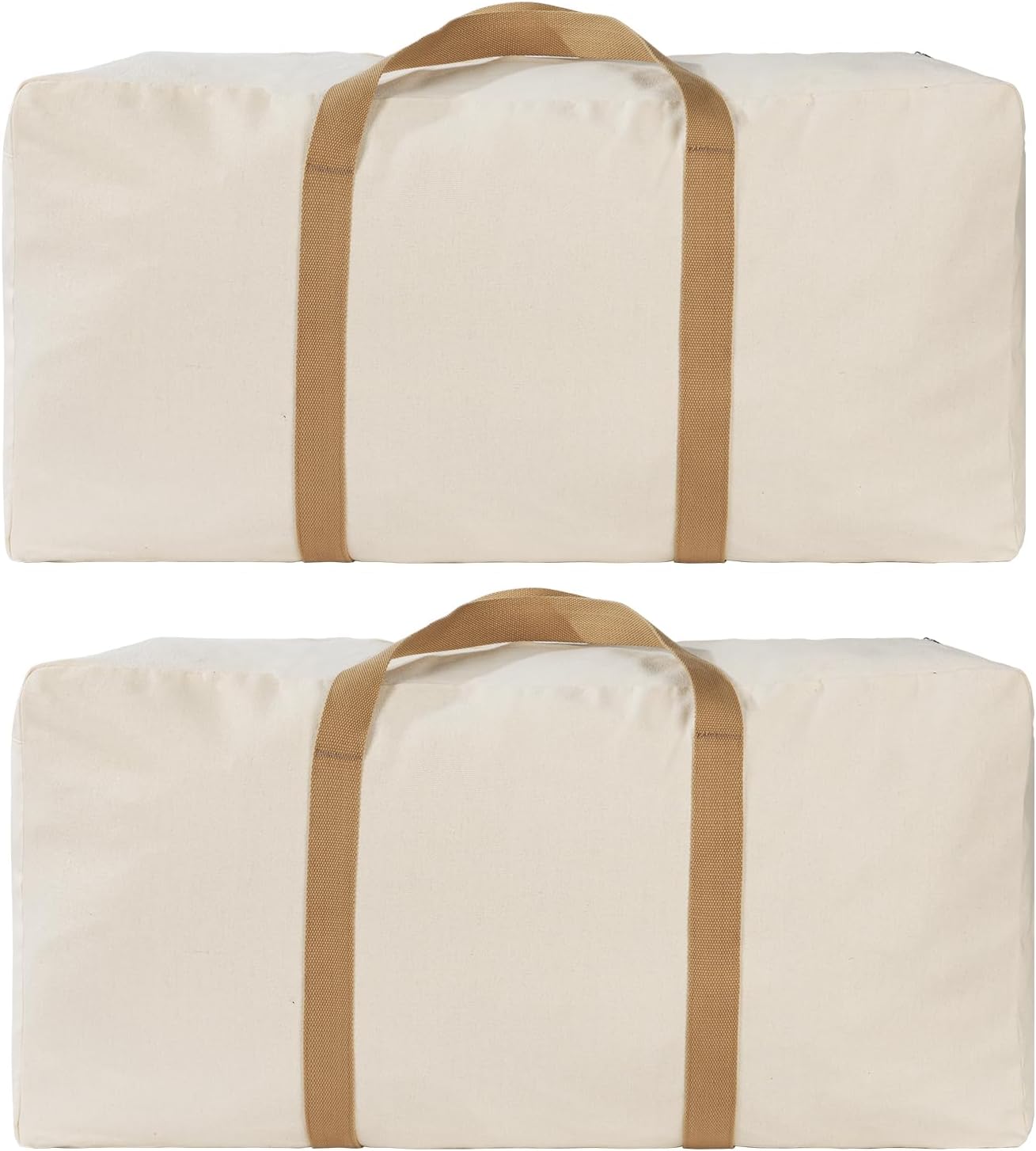 Canvas Storage Duffle Bag, Large Capacity Moving Bag with Tan Handles, Washable and Reusable (2, BEIGE, 31''x15''x15'')
