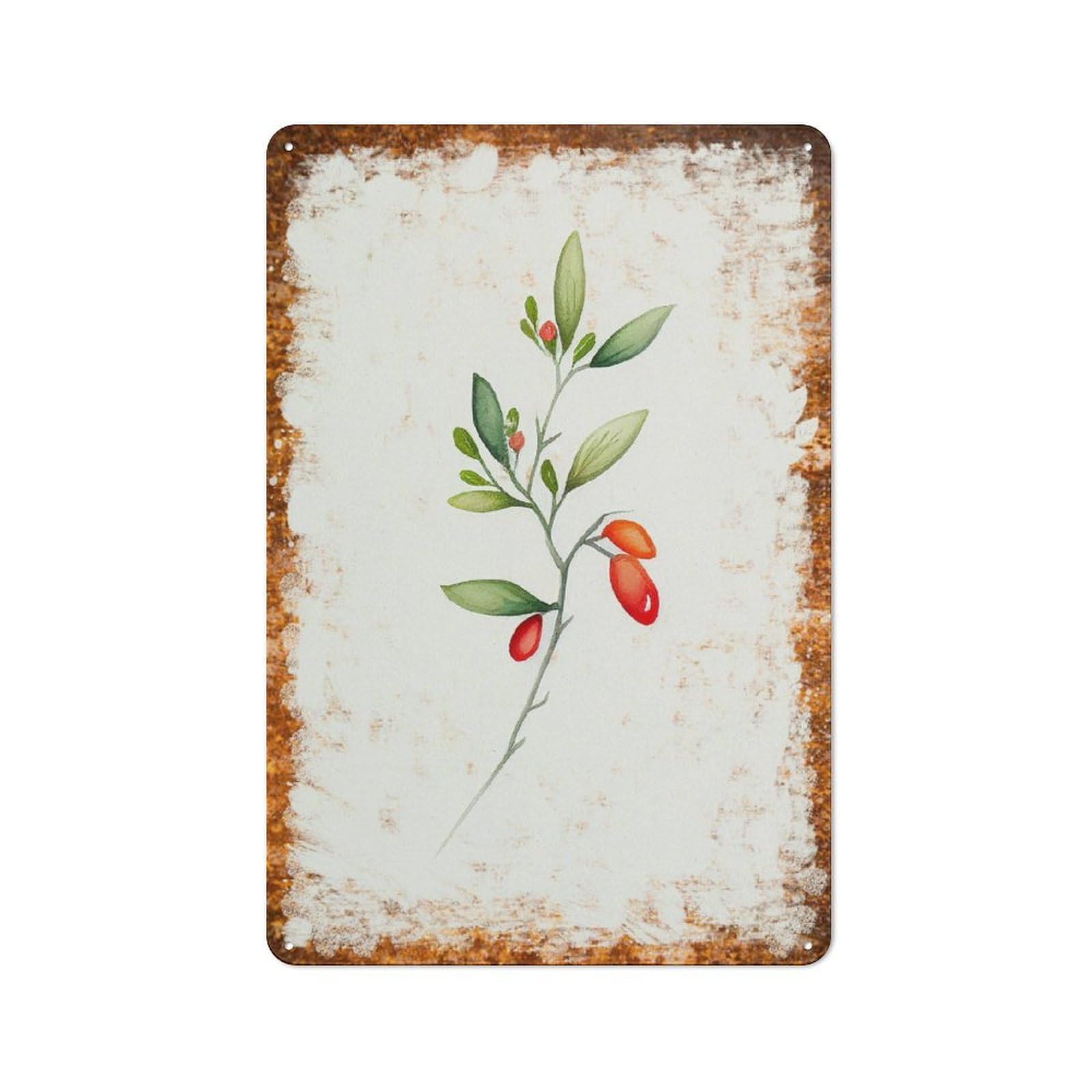 peiyeety Metal Tin Sign Berry Branch Watercolor Pattern Vintage Rustic Wall Art Kitchen Bathroom Bedroom Living Room Cafe Farmhouse Entryway Office Garage Home Bar Laundry Room Porch Patio 12x16 Inch