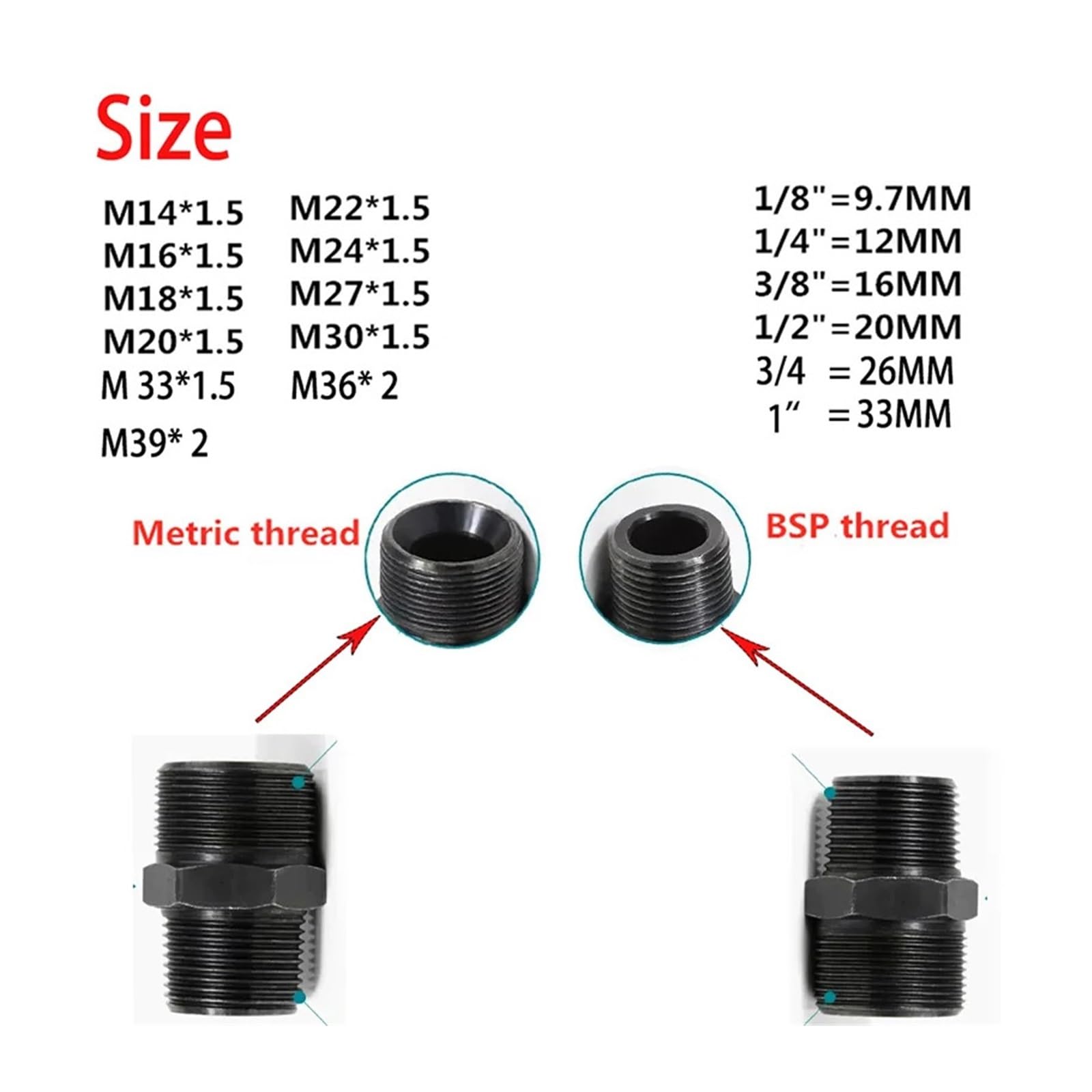 Adaptador hidráulico métrico a pulgada 1/8-3/4