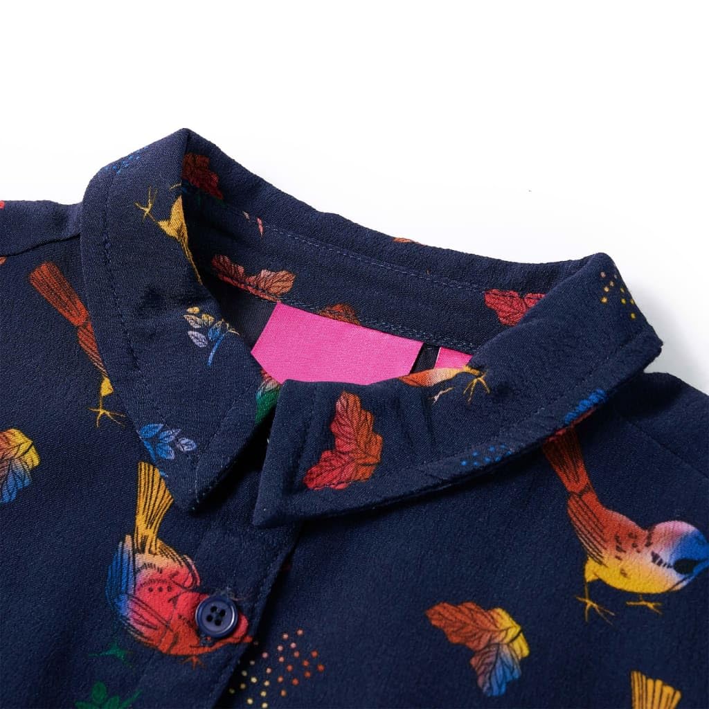 Vestido infantil de manga larga azul marino para niñas, adecuado para uso diario, cumpleaños, fiestas y vacaciones, de mezcla de viscosa y poliéster, transpirable, largo hasta la rodilla, con