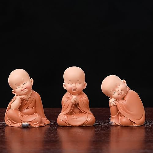Miniatura 6 de 3 piezas de estatua de Buda bebé, estatua de Buda riendo para decoración del hogar, meditación, monje de Buda clásico, delicado, artes y