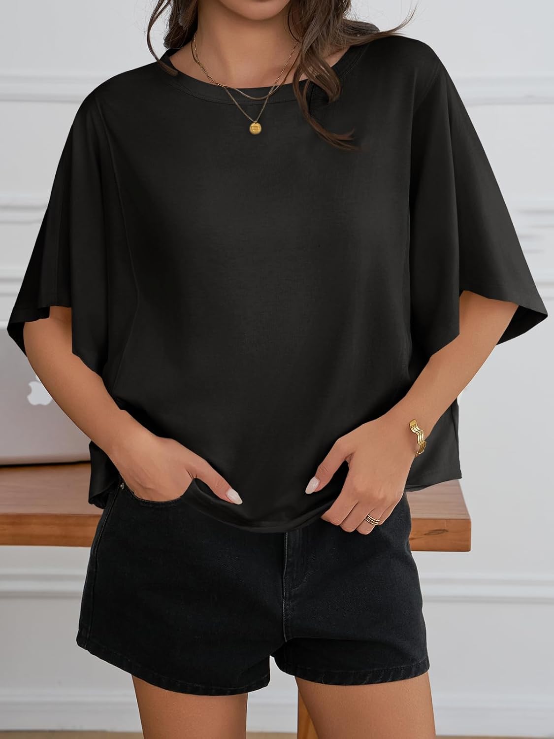 Cicy Bell Womens Oversized T Shirts Batwing Half Sleeve Summer Casual Crewneck Cropped Tops Loose Fit Basic Tees - Image 2