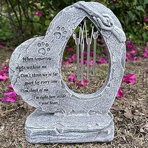 HJHHARTSPACE Dog Pet Memorial Stones with Wind Chimes Paw Print Pet Garden Stones Heart Shaped Cat & Dog Grave Markers Gifts Loss of Pet Sympathy Gifts Cover