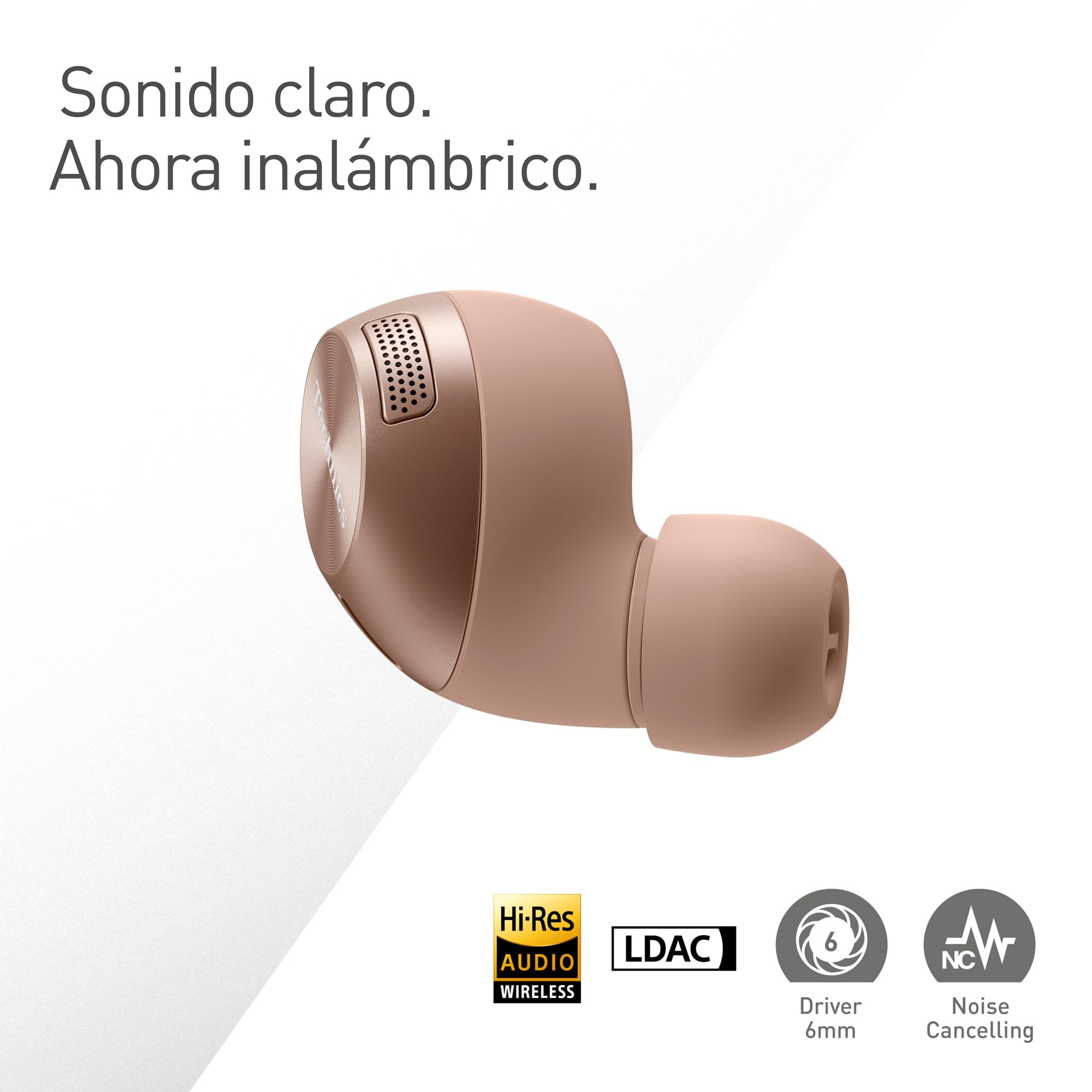 Technics EAH-AZ40M2EN Auriculares Inalámbricos con Cancelación De Ruido, Bluetooth Multipunto 3 Dispositivos, Cómodos Intraurales, Micrófono Integrado, Oro Rosa