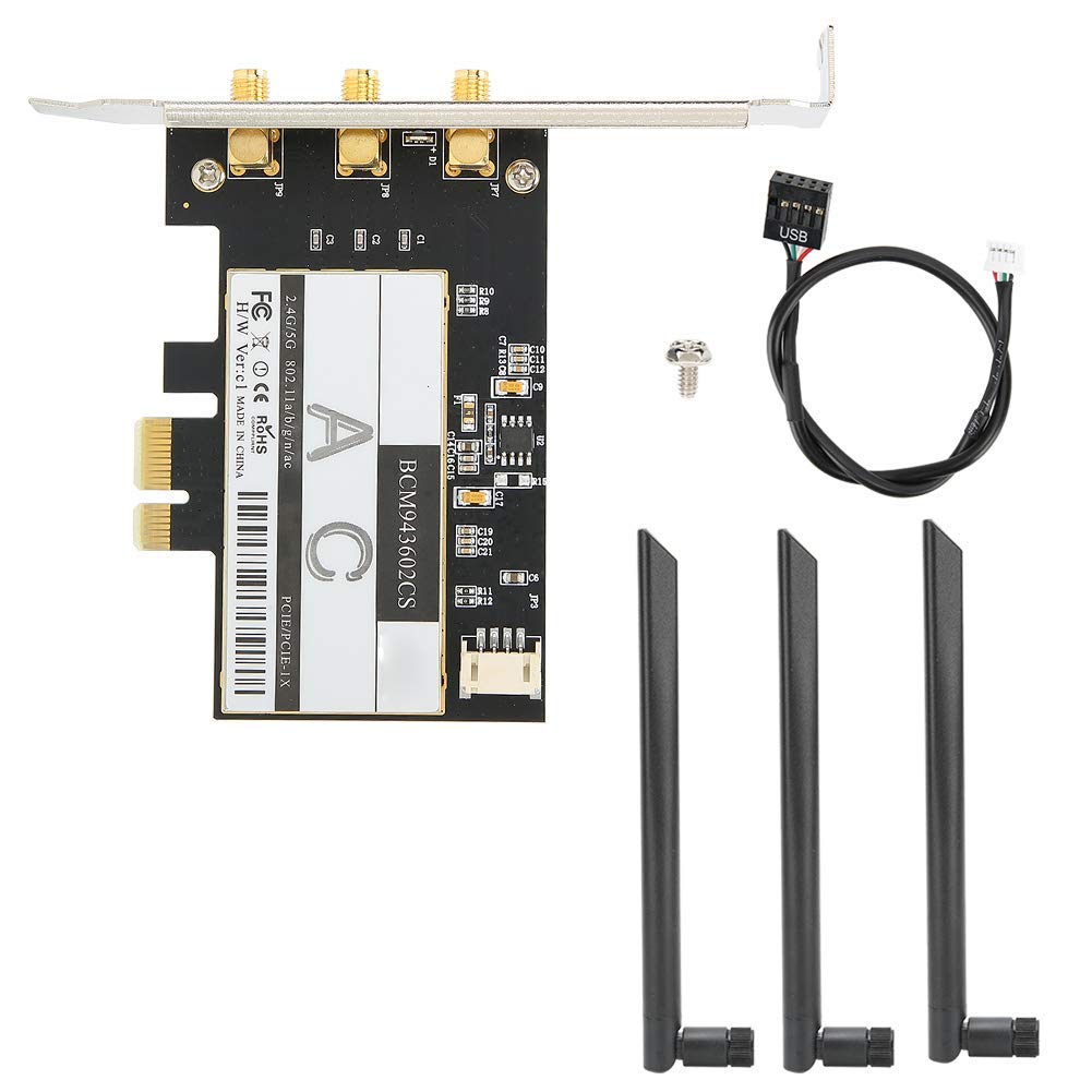 Scheda WiFi PCIe, Scheda di Rete Wireless Dual Band 802.11AC 1750Mbps Bluetooth 4.0 con 3 Antenne, Adattatore PCI Express per Desktop PC, 1 Pezzo