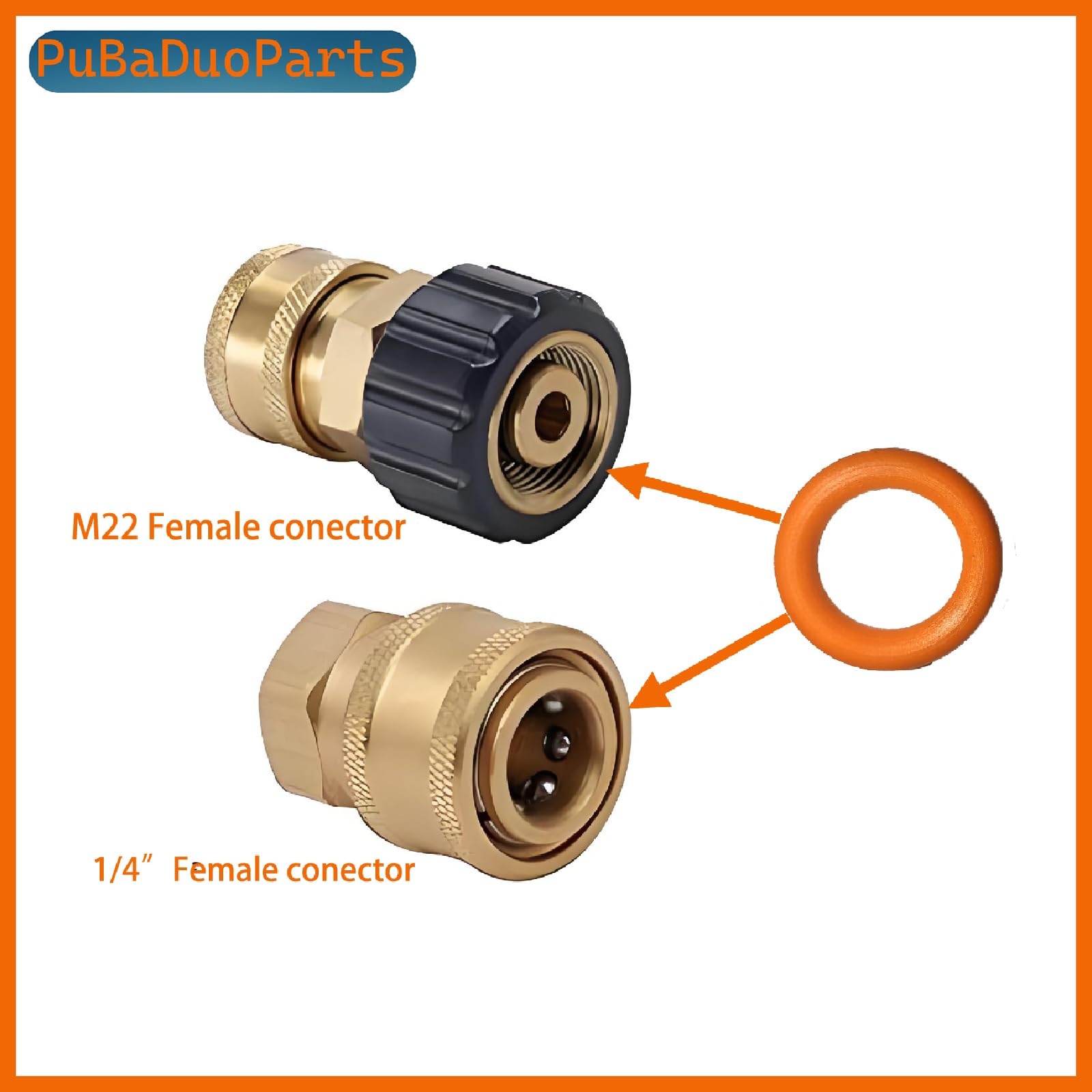 Kits de juntas tóricas de conexión rápida para lavadora a presión de 1/4 pulgadas compatibles con acoplador M22 (naranja), paquete de 100