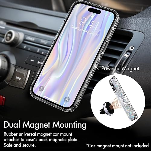 Miniatura 4 de Silverback Funda para iPhone 15 Pro Max, funda con purpurina holográfica líquida en movimiento con soporte, para niñas y mujeres, funda protectora