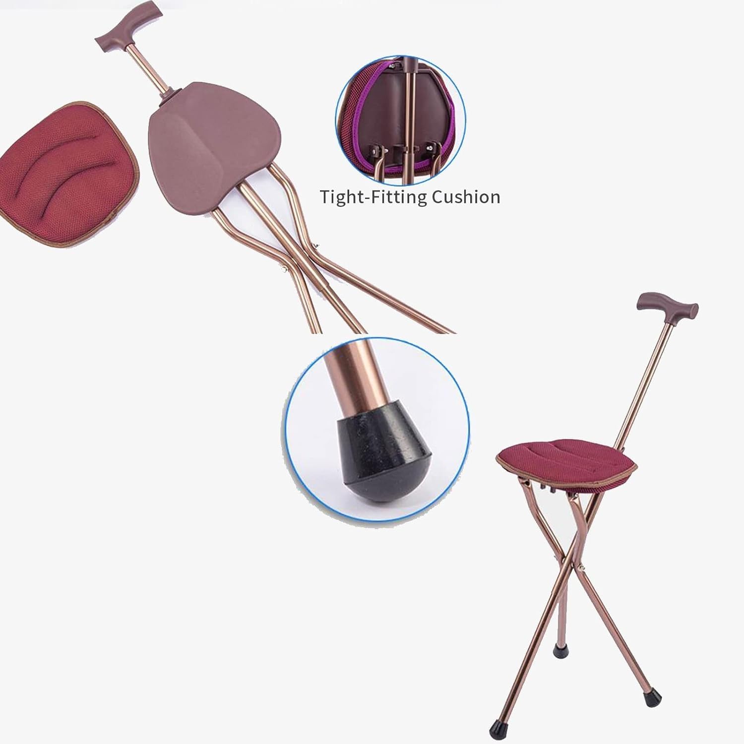 Bastón para Caminar, Taburete con Trípode, Bastón con Asiento, Silla Plegable para Senderismo, Bastón De Ayuda para La Movilidad Independiente para Hombres Mayores Discapacitadas
