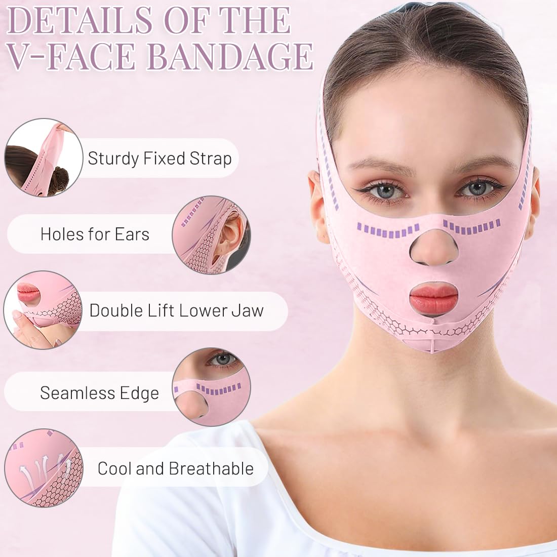 Mascarillas GGUFAY V-Face, correa reutilizable para la barbilla, mascarilla facial lifting V-Line, cinturón adelgazante facial para papada y flacidez facial.