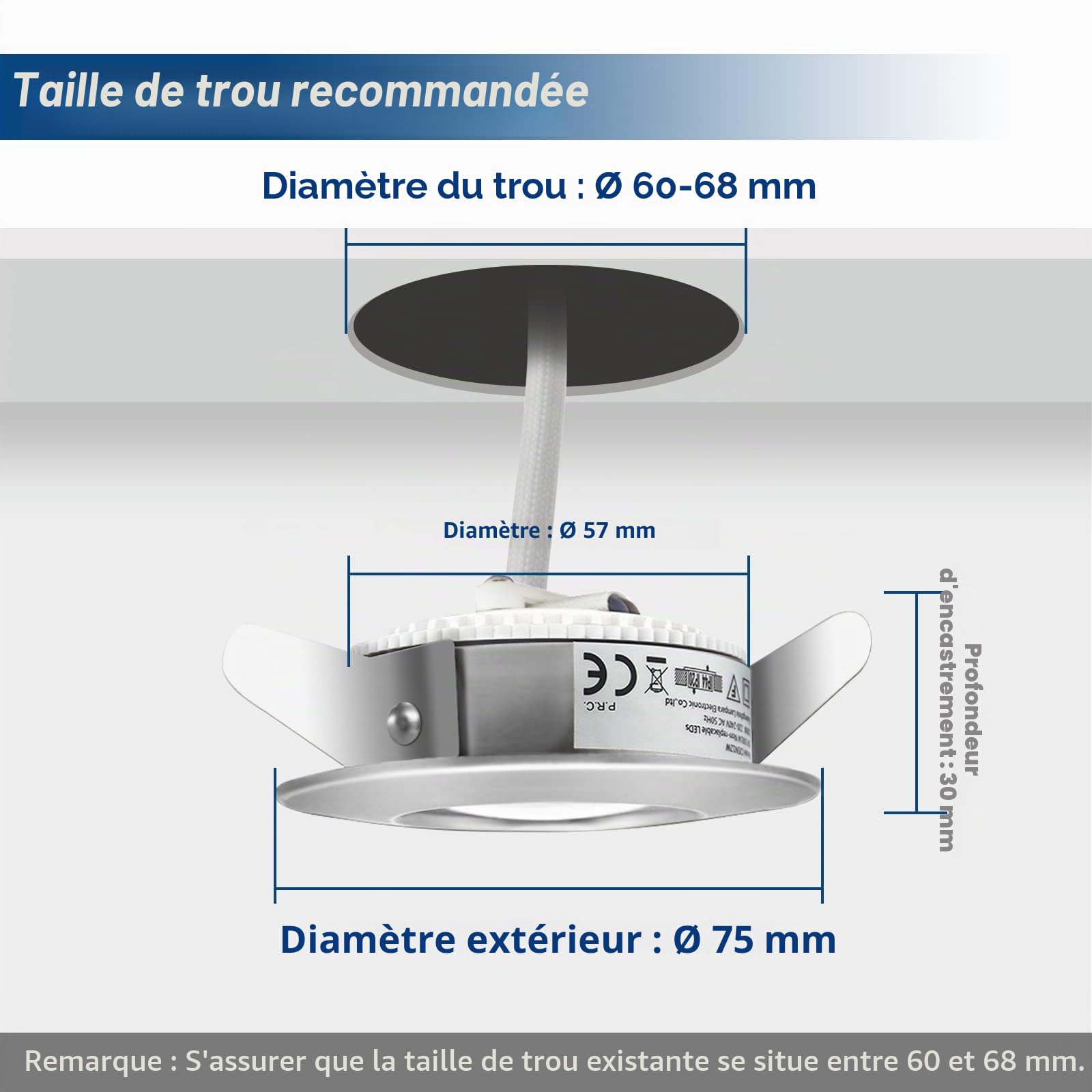 Allesgute Lot de 6 Spots Encastrables Étanches pour Salle de Bain - Éclairage Encastré Circulaire IP44, 230V 5W, Design Ultra-mince 30mm, Finition Nickel, Lumière Blanc Naturel 500lm, Ø68mm