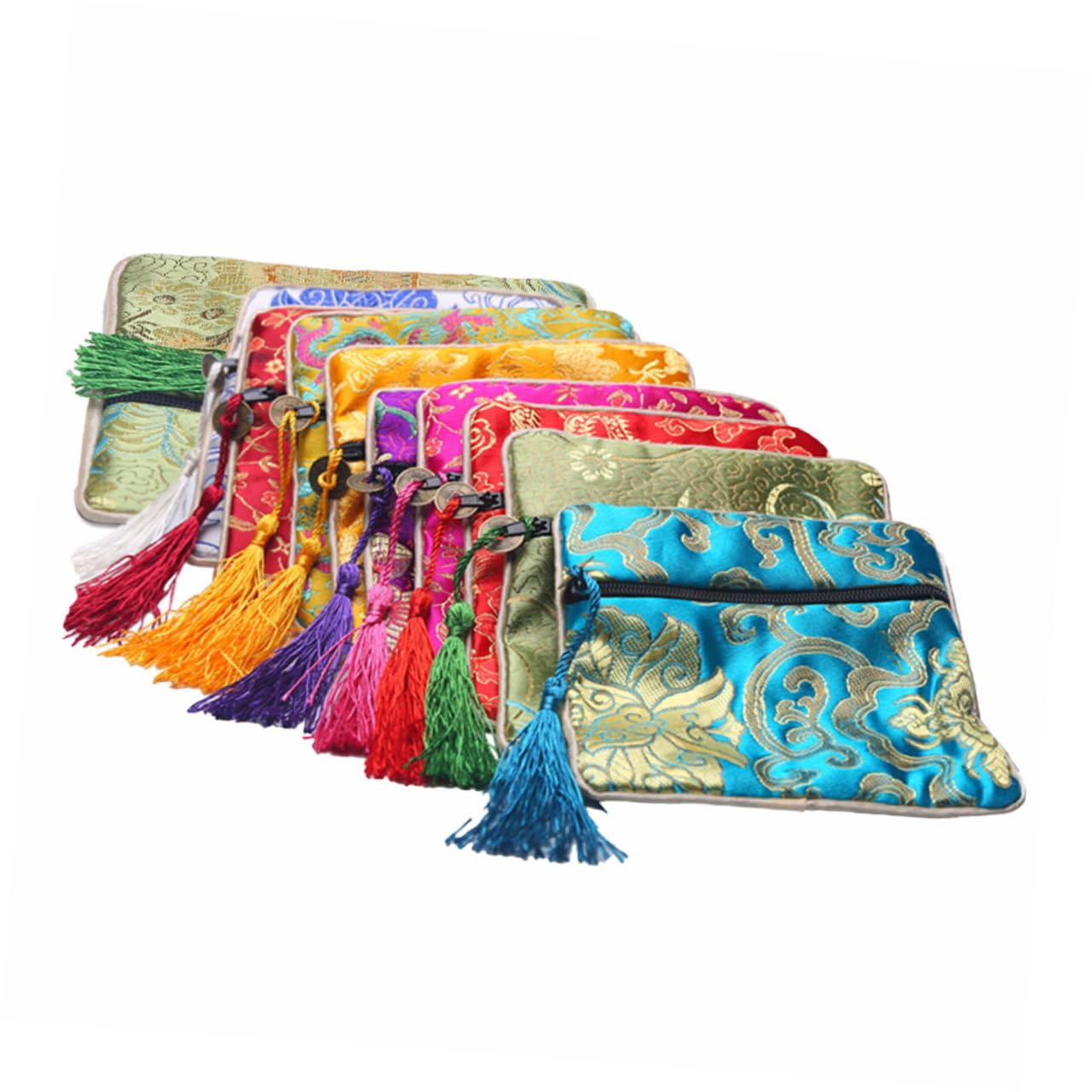 Cabilock 10pcs Brocade Jewelry Pouch for Bracelets Necklaces and Jade Bags Soft Storage Tassels for Travel Weddings and Parties Mixed Colors