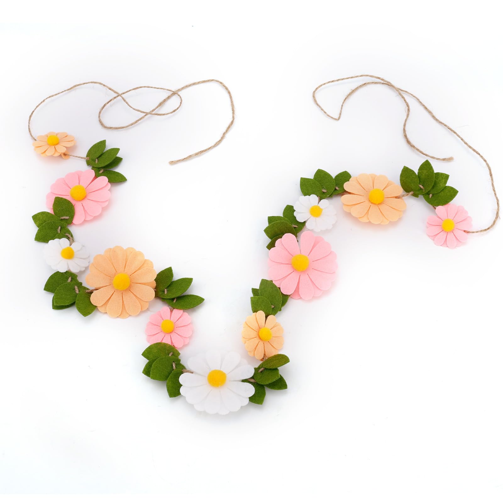 Felt Daisy Garland Banner, Pre-Strung Daisy Themed Floral Hanging Garland Spring Summer Party Banner Decorations for Nursery Wedding Baby Shower Photo Props Supplies