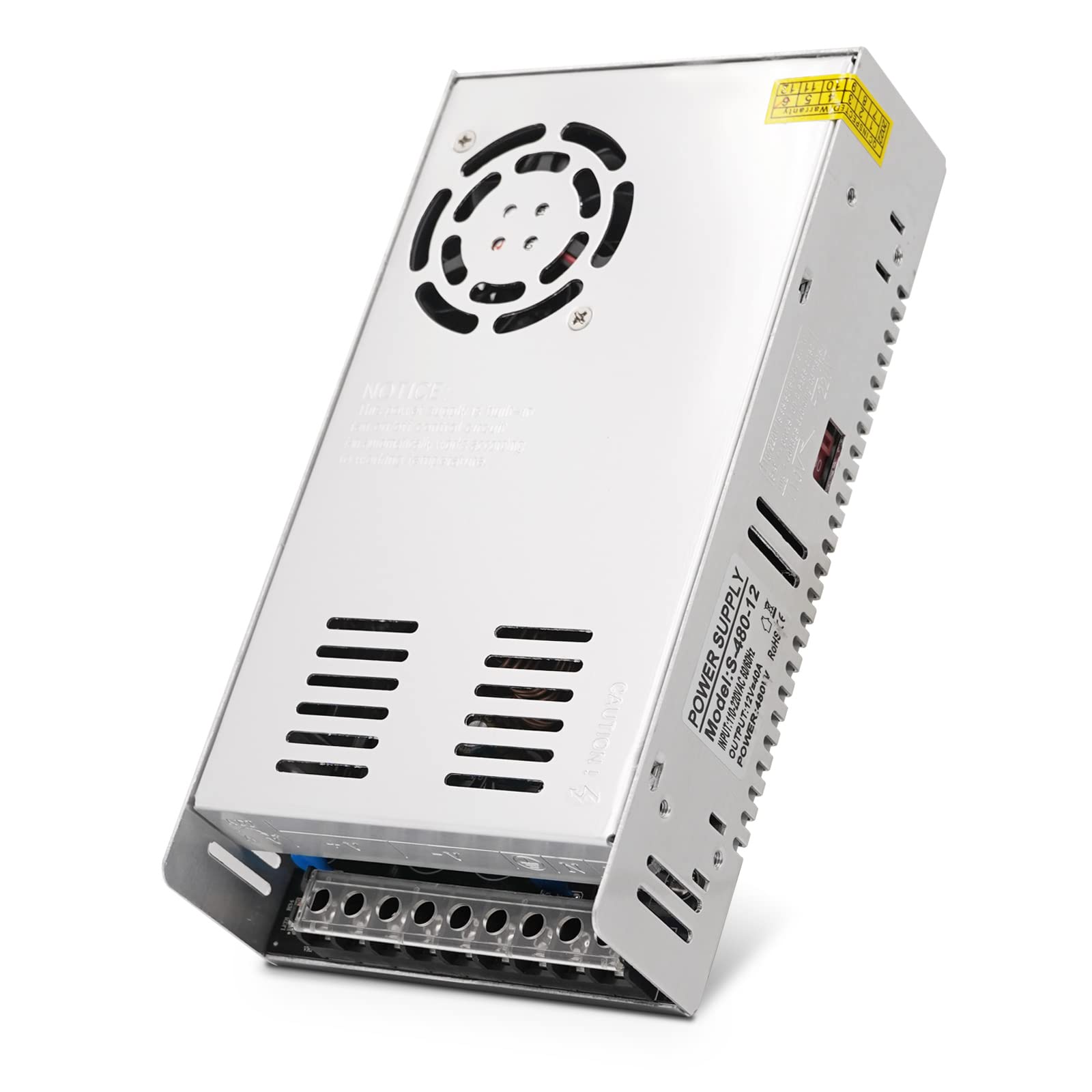 MOGOULUA 12V 40A Power Supply, 480W Corded Electric Switching Transformer Adapter for LED Lighting, Industrial Automation, Communication, Computer Projects, Home Appliance