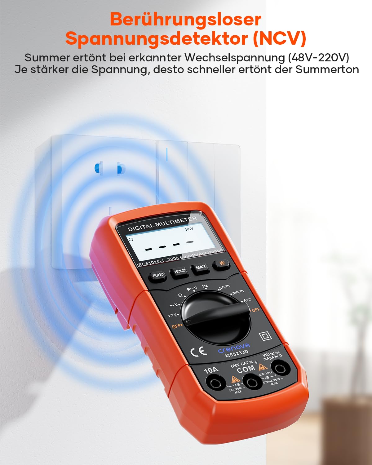 Crenova MS8233D, Multimetro digitale, per il range dell’auto AC, tester di tensione, misurazione della tensione, corrente, resistenza, tester portatile, con retroilluminazione