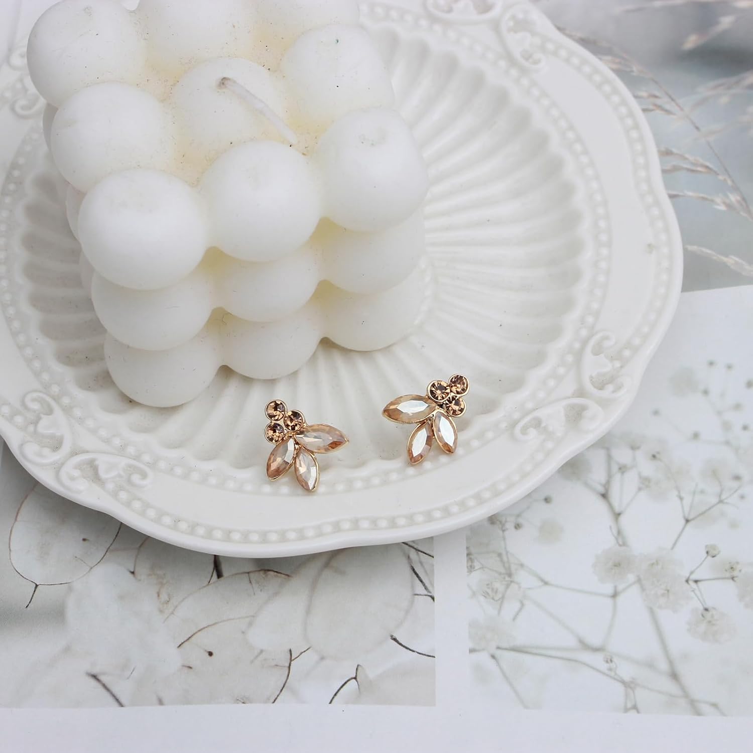 Bridal Wedding Crystal Leaf Choker Necklace Dangle Earring Bracelet Brides Bridesmaid Jewelry Set for Women - Image 5