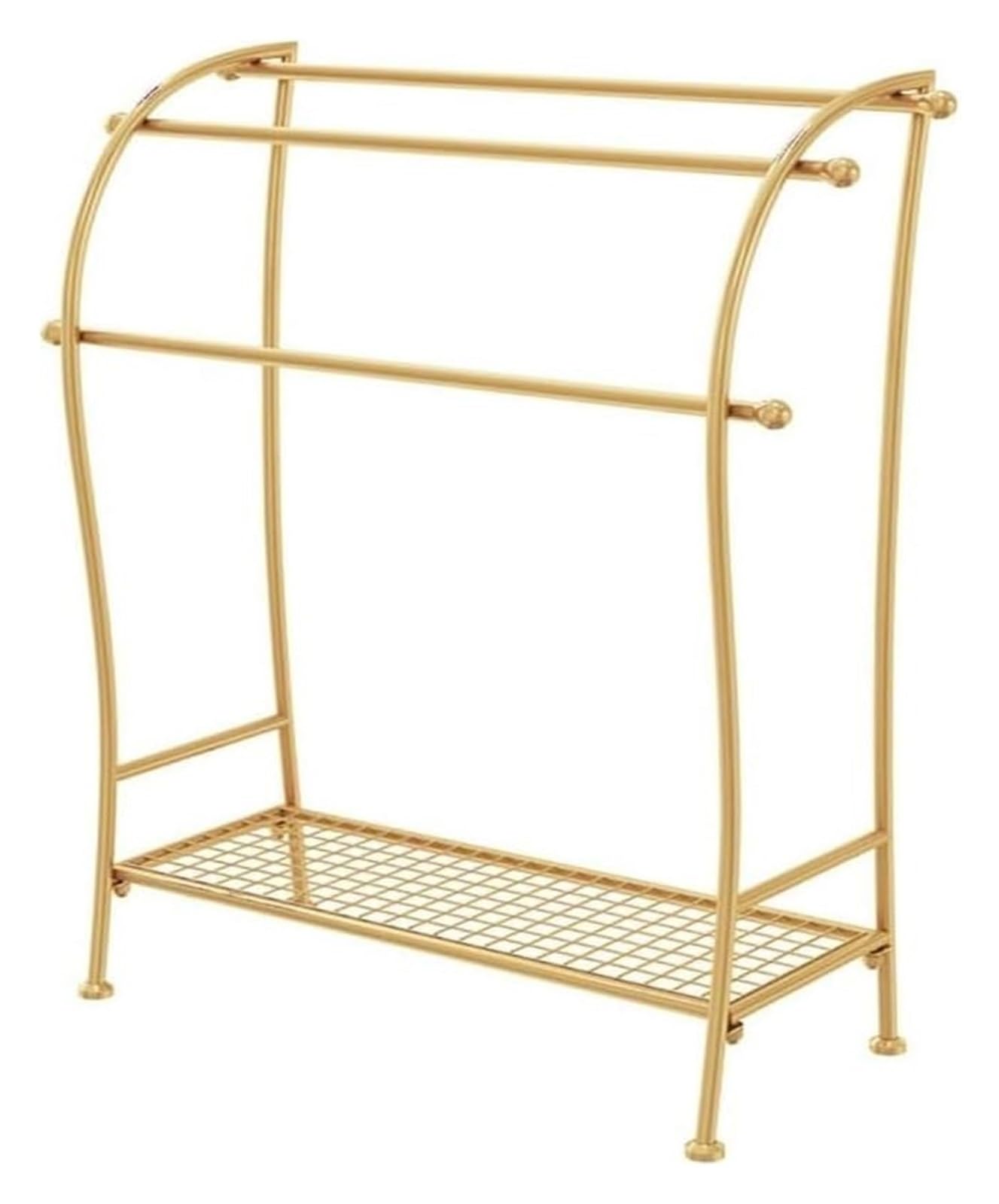 Perchero independiente dorado de 3 niveles para toallas y mantas, de metal, para baño, dormitorio, playa, gimnasio y zona de piscina, solución de almacenamiento elegante