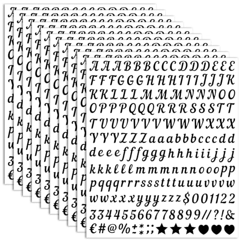 10 Sheets Small Letter Stickers 0.5 Inch Handwritten Black Vinyl