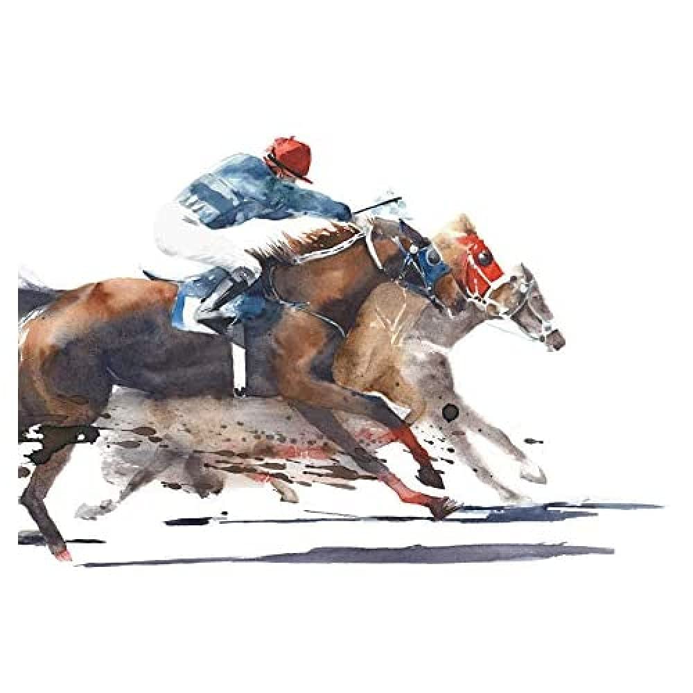 Wee Blue Coo Racing Horses With Jockey Unframed Art Print Poster Wall Decor 12x16 inch