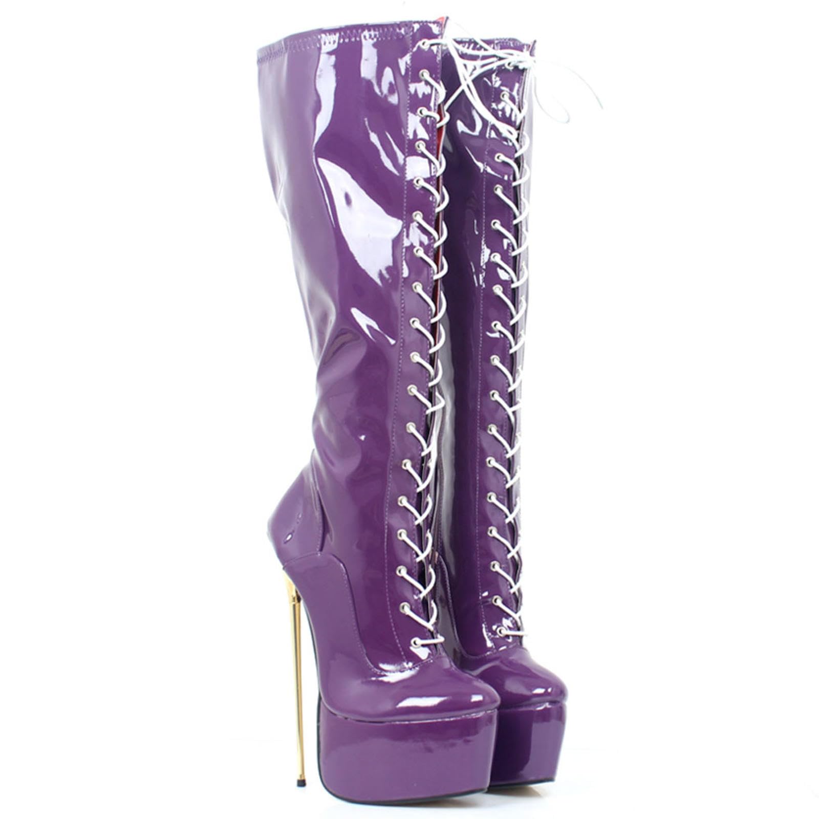 Tacchi Donna Teli Alti Stivali Alti al Ginocchio da 22cm con Silente Metalliche sulla Passerella,Purple-43