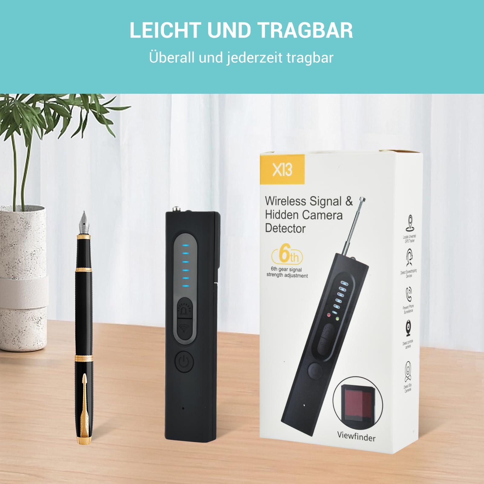 Detecteur de Camera Micro Espion: Bug Détecteur RF sans Fil pour Caméra Dissimulée,Anti-Espion Bugs GPS Tracker Scanner Cachée GSM ÉCoute Device Finder pour Bureau à Domicile Hôtel