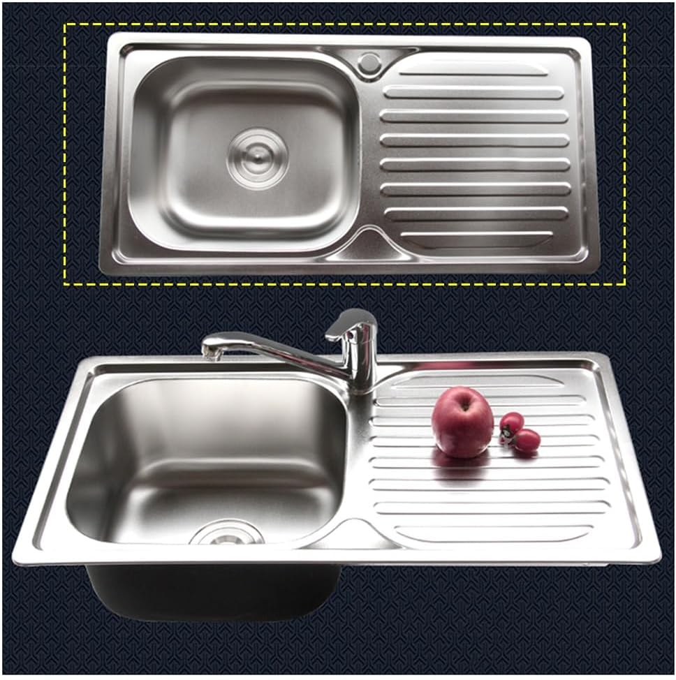 Drop in Kitchen Sink, Stainless Steel Single Bowl with Drainboard, Handmade Drop-in Bar Prep Sink(Right-Kit B,71.6x37.5cm)