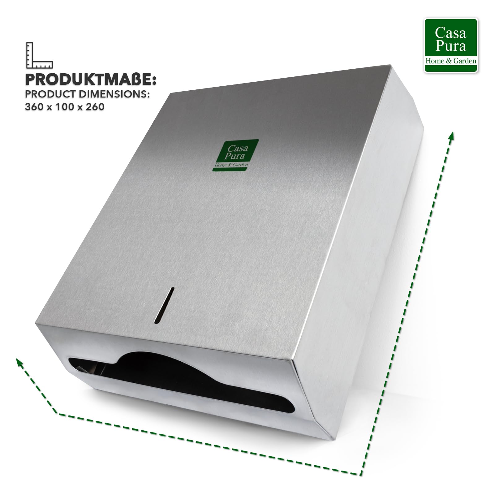 Floordirekt Distributore di carta in acciaio inox per 350 fino a 550 asciugamani di carta – chiudibile con 2 chiavi – Dispenser di asciugamani con materiale di montaggio incluso – Dispenser di