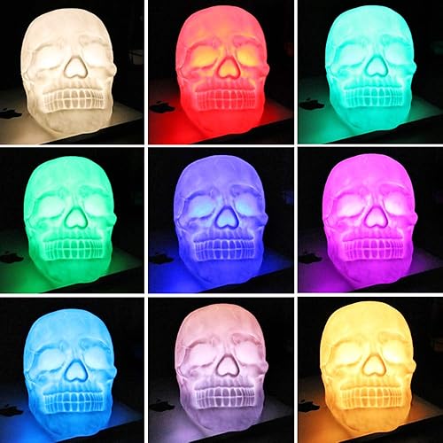 Lámpara de calavera de Halloween, luz nocturna LED con 7 colores cambiantes y control remoto