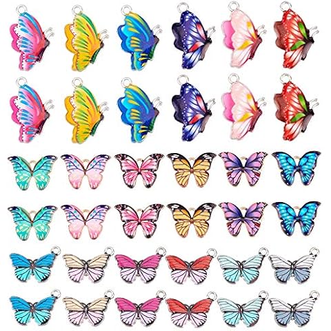 PandaHall 36 Stücke Schmetterling Charms Schmetterling Anhänger Bunte Bedruckte Legierung Emaille Charm Anhänger Cover