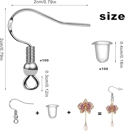 Miniatura 4 de 100 unidades50 pares de ganchos de plata de ley 925 para aretes, ganchos de alambre francés, hipoalergénicos, piezas de aretes, fabricación de
