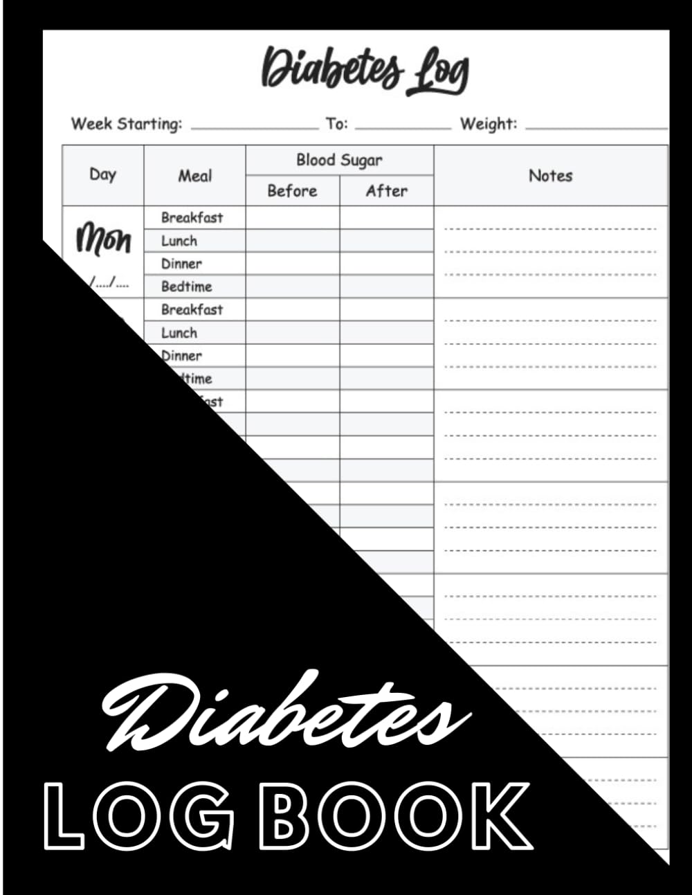 Diabetes Log Book: Blood Glucose Log Book | Blood Sugar Log Book to keep Blood Sugar Record | 2 Year Diabetic Record Log Book for Breakfast, Lunch, Dinner & Bedtime