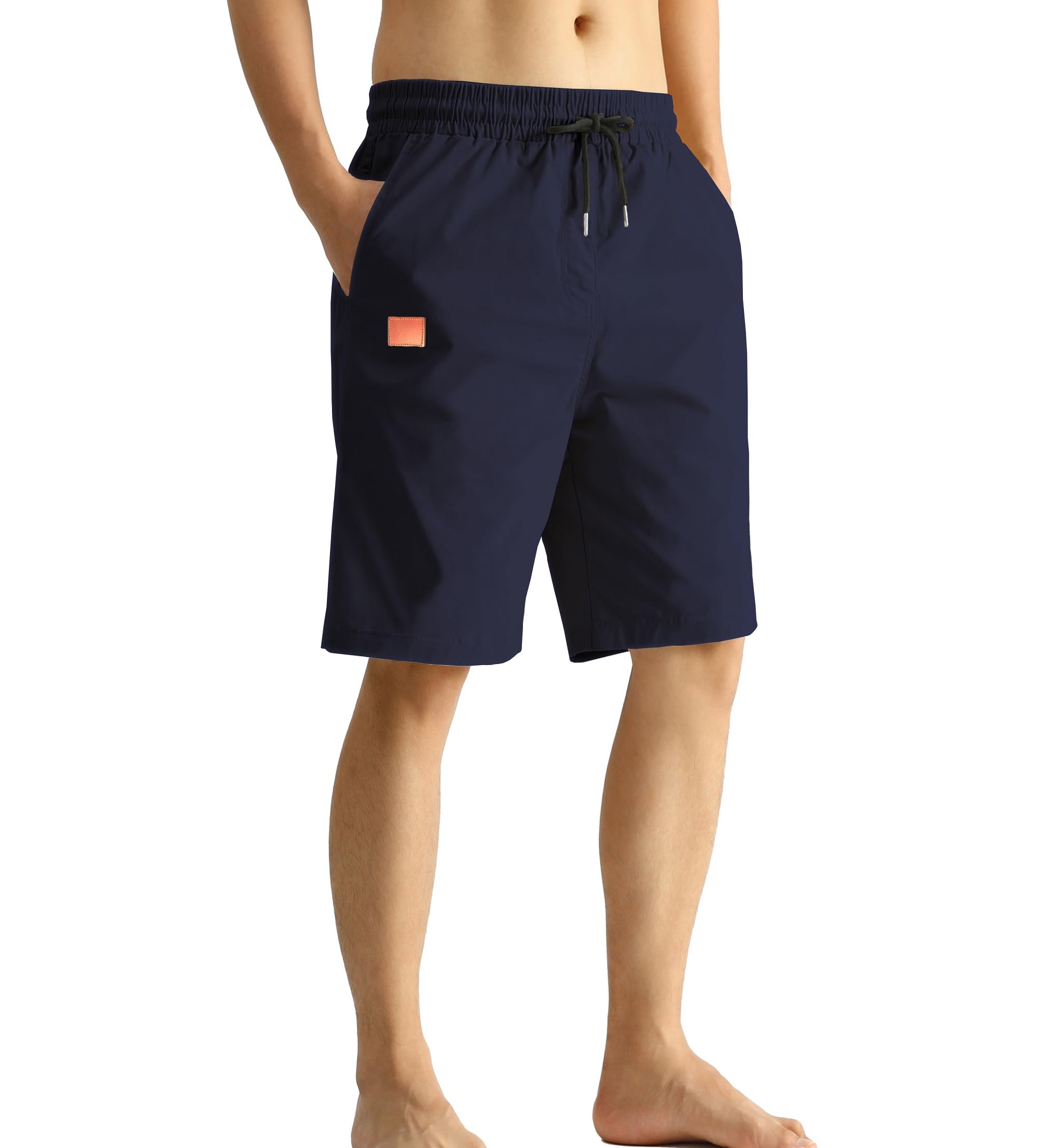 MO GOOD Mens Casual Shorts-Summer Beach Leisure Shorts, Stretch Till Chino Golf Fifth Pants,Elastic Waist Drawstring Big and Top Shorts with Pockets(Navy,S)
