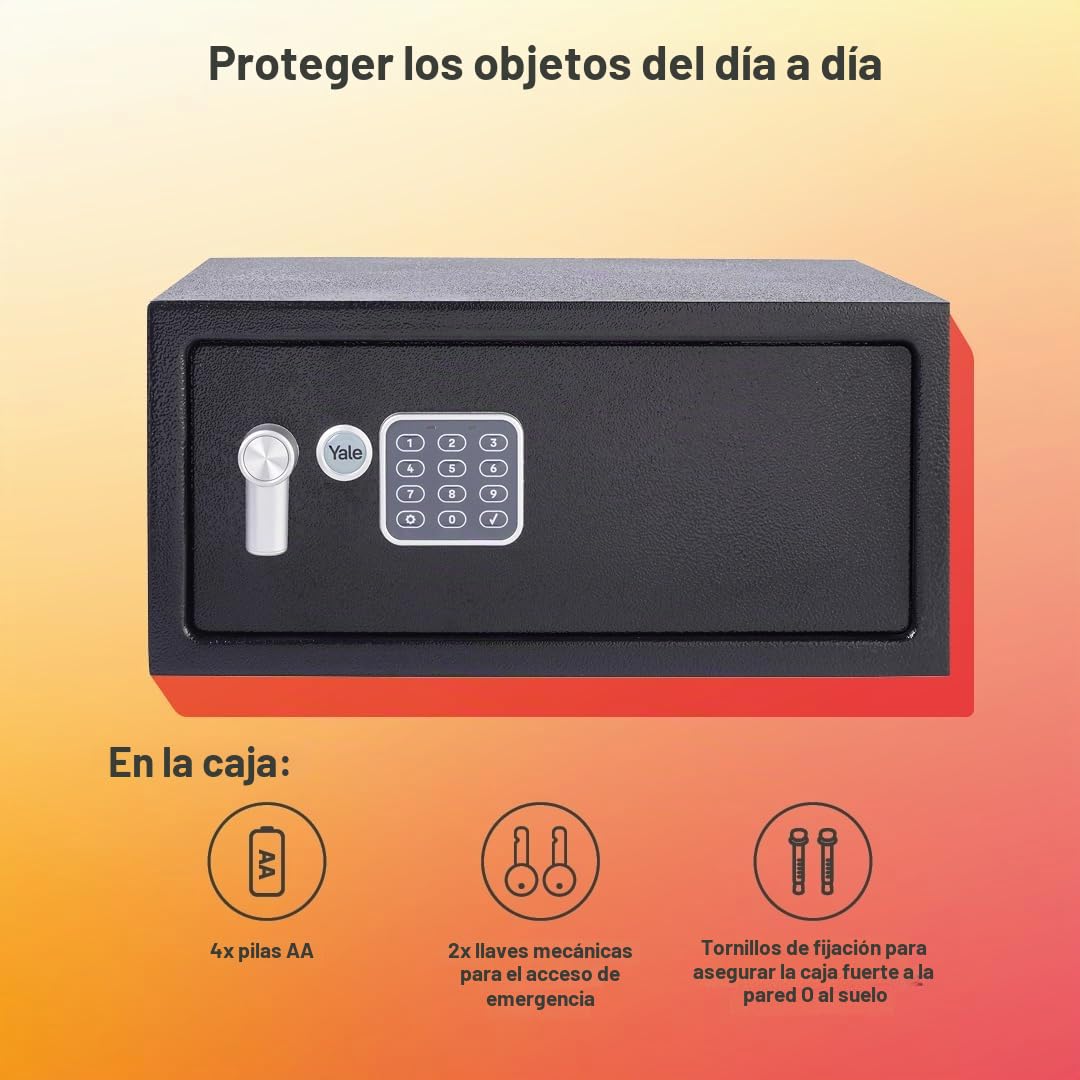 Yale Caja Fuerte Electrónica Portátil YLV/200/DB2, Negro, PIN Digital 3–8 dígitos, 2 llaves, ideal para portátiles y objetos de valor en casa u oficina