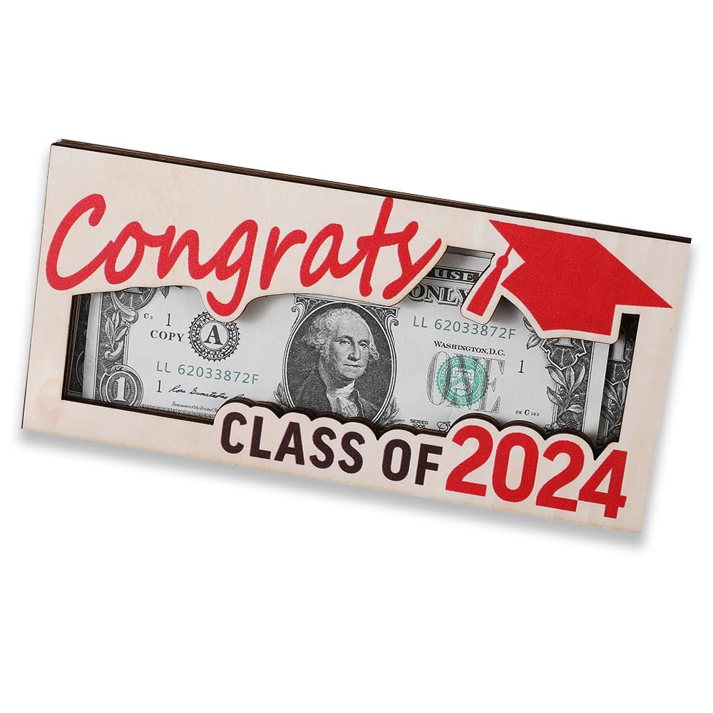 Photo 1 of Graduation Money Holder Graduation Gift Wooden Graduation Card Box Cash Holder Envelope Class of 2024 Senior Money Gift for Graduates (red)