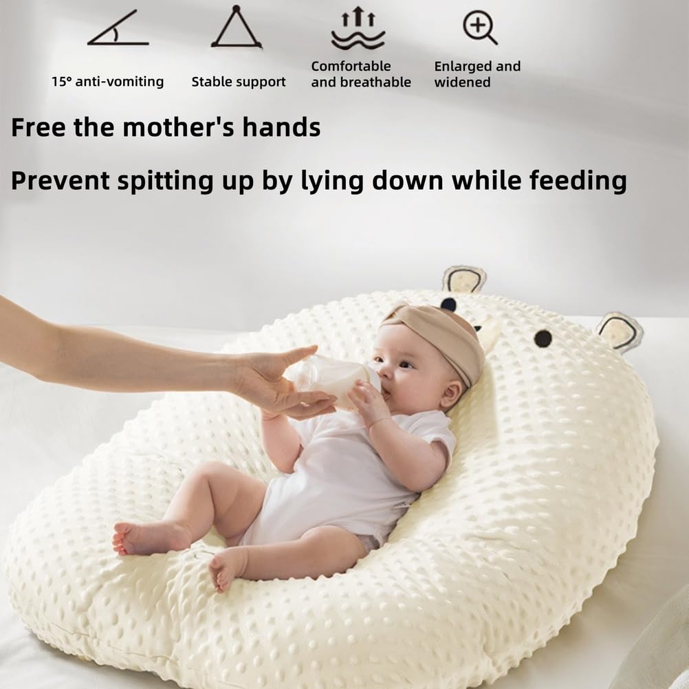 Poduszka dla niemowląt Baby Lounger - Podpora do karmienia dla noworodków z nachyleniem 15°, miękka powierzchnia w kropki, poduszka chroniąca przed ulewaniami,Yellow