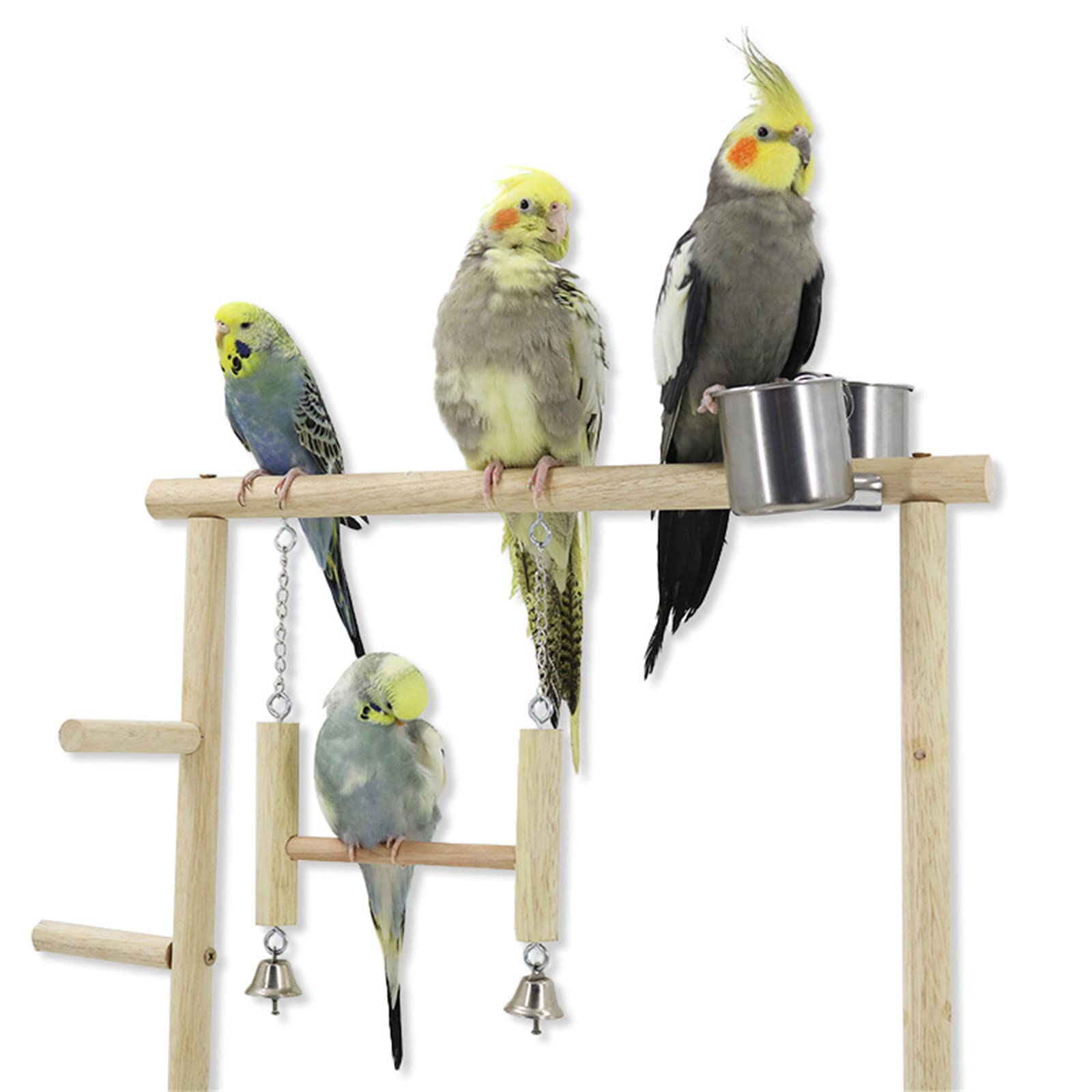 Altalena per Uccelli, Gabbia per Pappagalli, in Legno con Vassoio, Tazze per Alimentazione, Addestramento per Uccelli Piccole Dimensioni, Pappagalli, Supporto per Pesce persico per Conuri