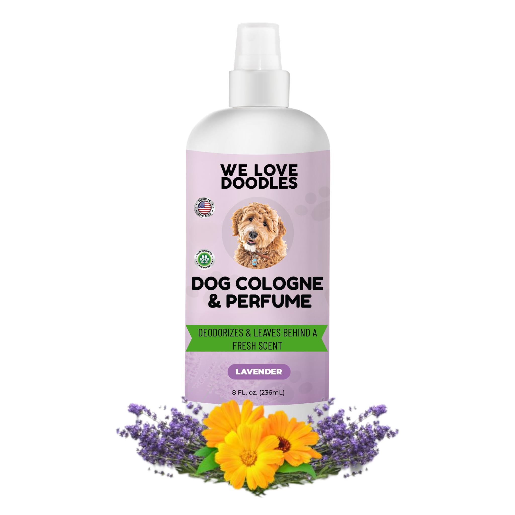 We Love Doodles Dog Cologne & Perfume, Deodorizing, Safe Ingredients, Made In USA, Long Lasting After Bath, Deodorant For Smelly Dogs, Pawfume For Pets, Odor Eliminator Spray, Lavender, 8 OZ