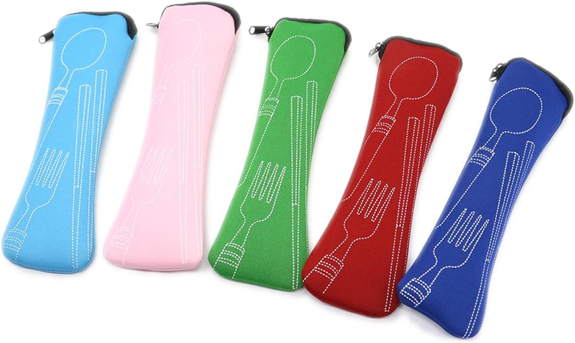 Vumdua 5 Color Washable Bone Style Tableware Bag with Zipper -Travel Cutlery Kit Neoprene Case (Not included cutlery)