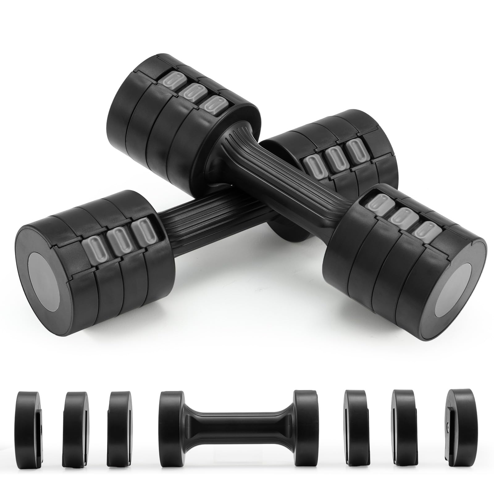 Minifactory Dumbbells Set Women Adjustable 4-in-1 Weights, 1kg–2.5kg Per Dumbbell, Adjustable Dumbbell Pair for Home Gym Fitness Training, Compact Strength Training Weights for Women (Black)