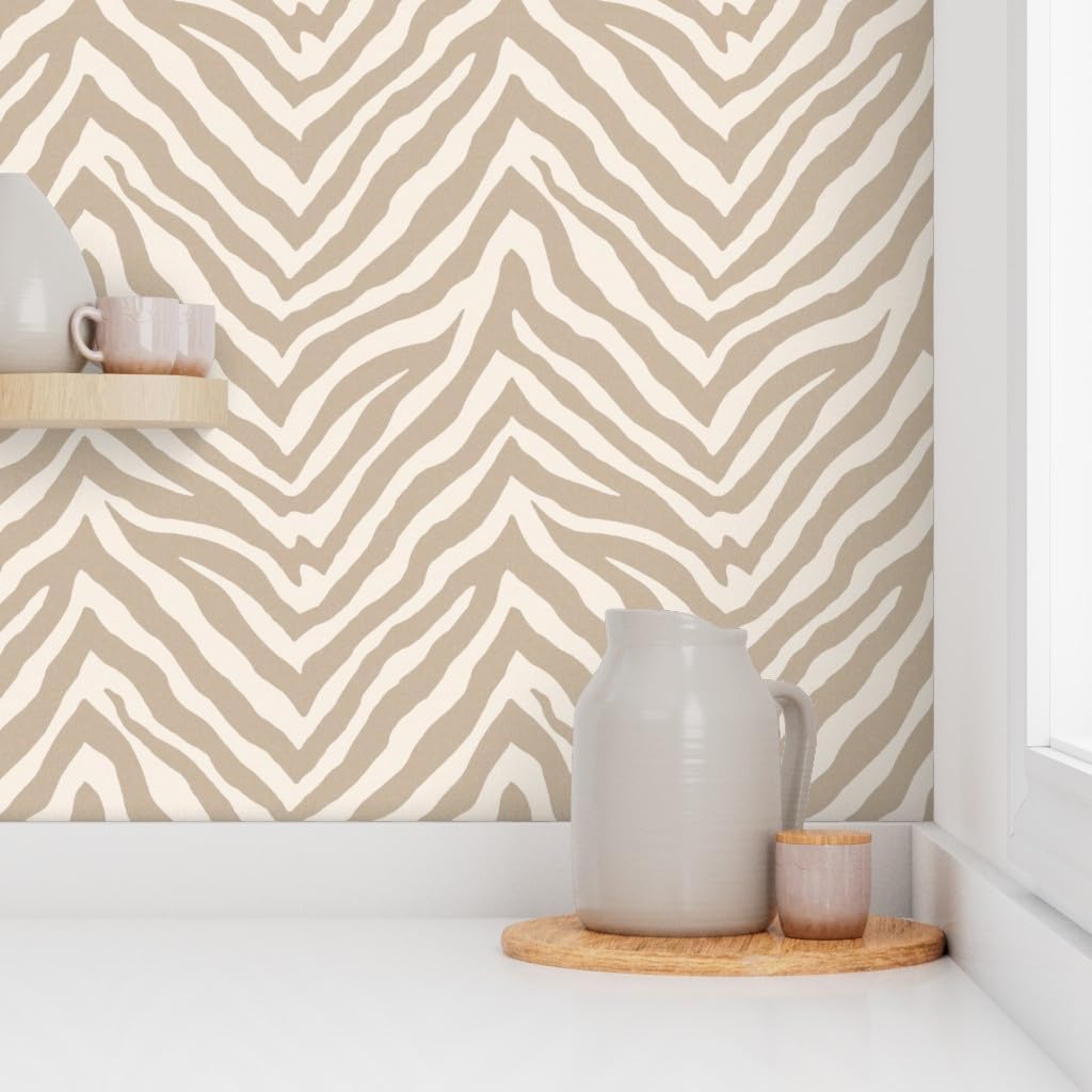 Removable Wallpaper 12ft x 2ft - Neutral Khaki Tan Zebra Animal Print Africa Tiger Large Scale Custom Pre-Pasted Wallpaper by Spoonflower