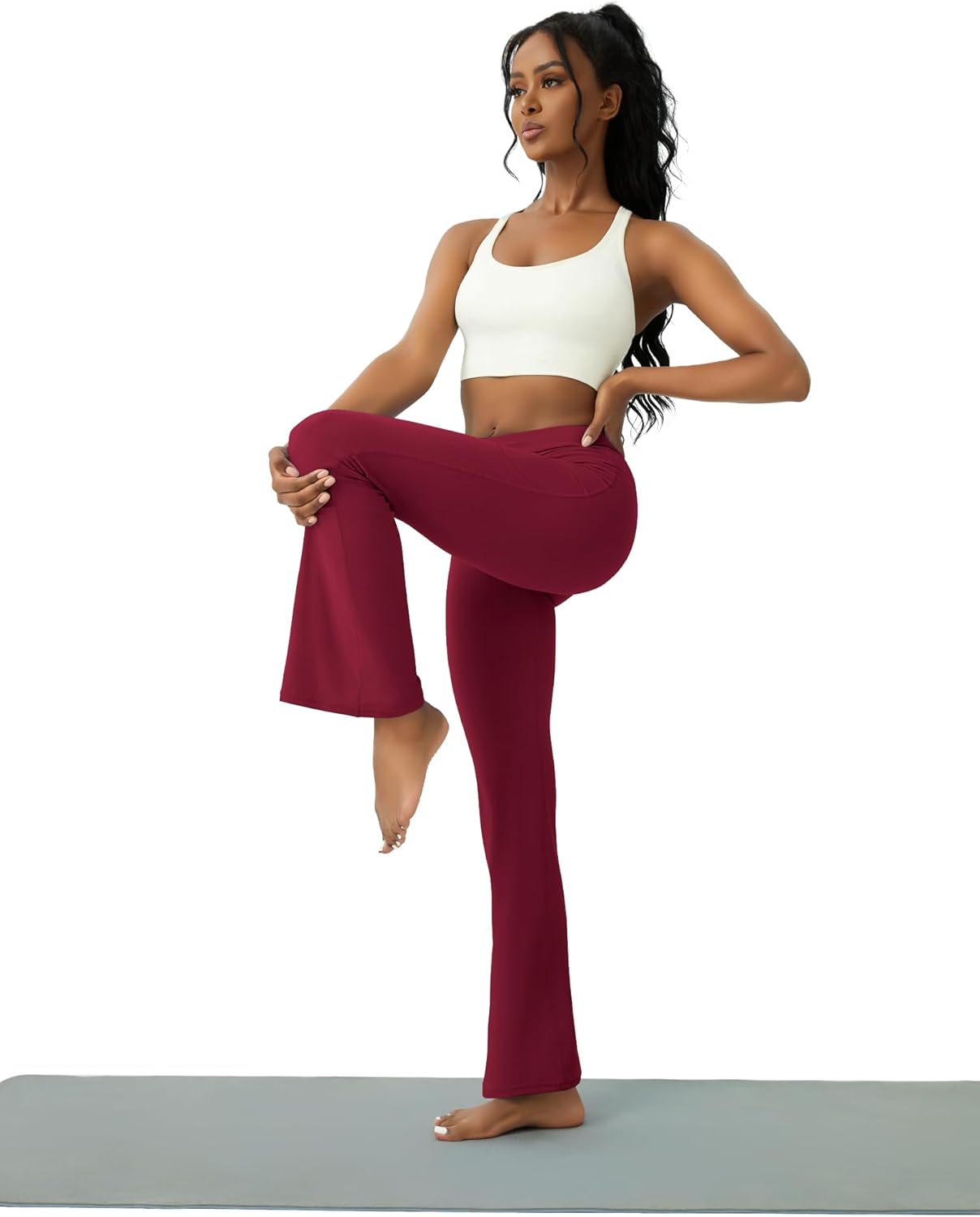 Womens Yoga Pants with Pockets High Waisted Flare Leggings Bell Bottom Yoga Dress Pants Seamless Bootcut Pants - Image 4