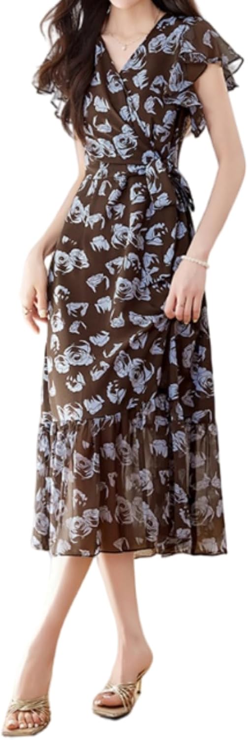 小花柄のデザインが大人可愛い 長袖イブニングドレス?.? 小花柄が