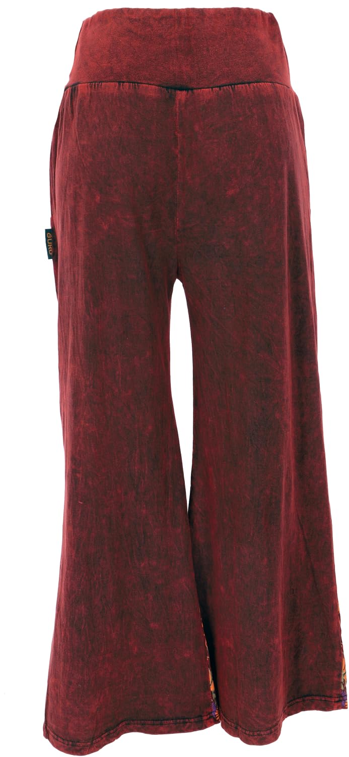 GURU SHOP Palazzo Pantalon Coton Pantalon Hippie à Fleurs Pantacourt Femme Coton Pantalon Alternative Vêtements, rouge bordeaux, W42