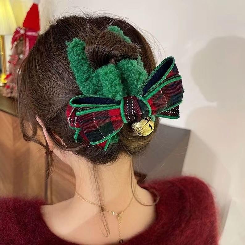 Miniatura 5 de Campana grande de Navidad para el cabello, horquillas para el cabello, pinzas para el cabello a cuadros para mujer, pinzas para el cabello,