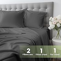 Vista 6 de JSELF Juego de sábanas de viscosa de bambú tamaño matrimonial, 4 piezas, 100% viscosa de bambú orgánico, percal de 400 hilos, refrescante y Gris