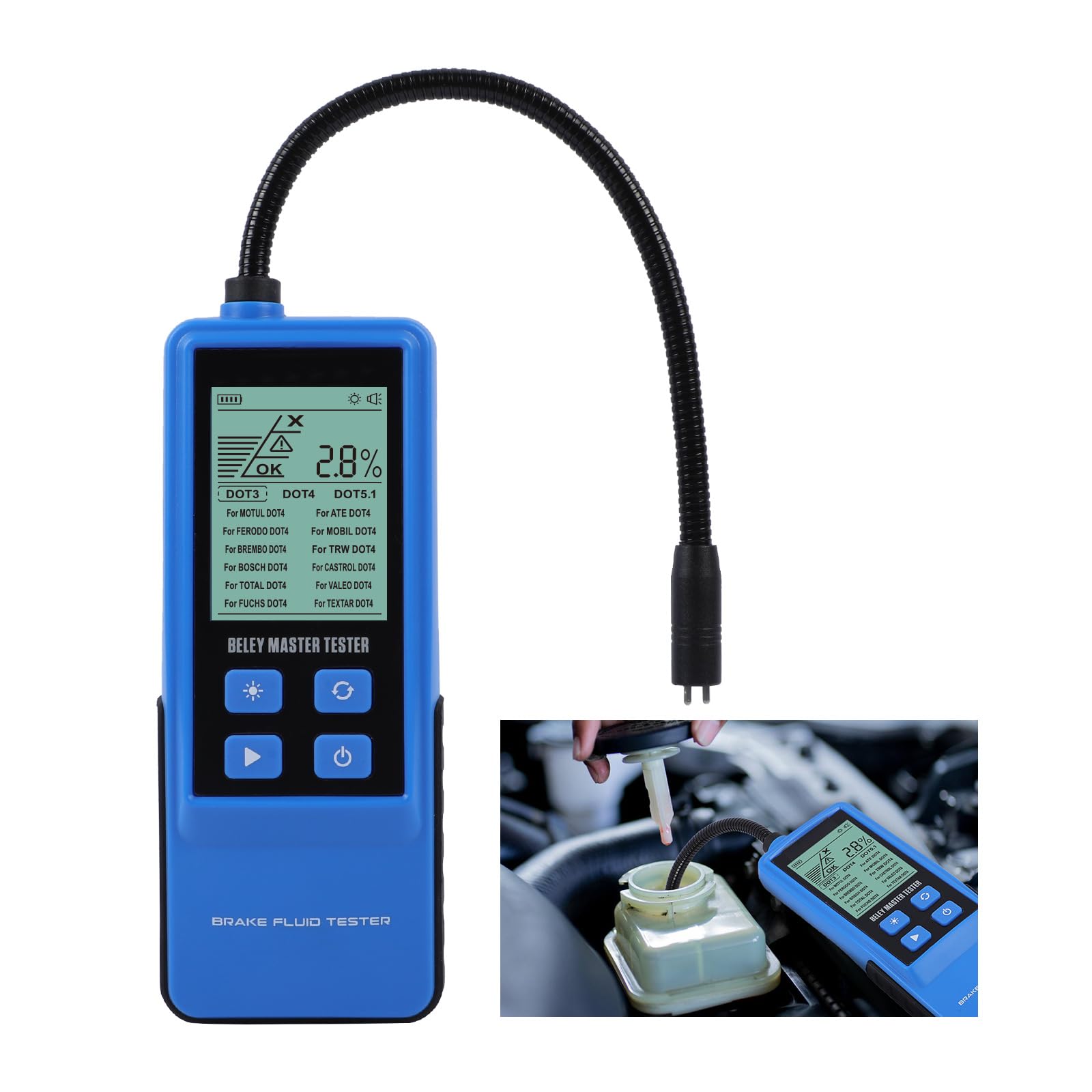 Tester Liquido Freni Digitale con Display Retroilluminato 2.8" per DOT3 DOT4 DOT5.1