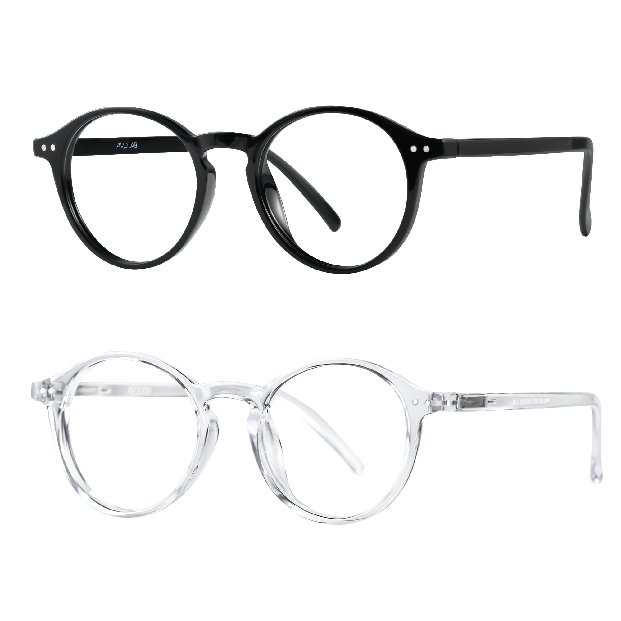 Runde Retro-Brille mit Blaulichtfilter, für Herren und Damen, mit UV-Schutz AB3303 (Schwarz/Transparent)