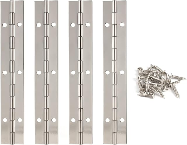 KINBOM 4pcs 6inch Piano Hinge for Cabinet, Stainless Steel Continuous Hinge Heavy Duty Piano Hinge with Holes and Screws for Cabinet Door Window (Silver)