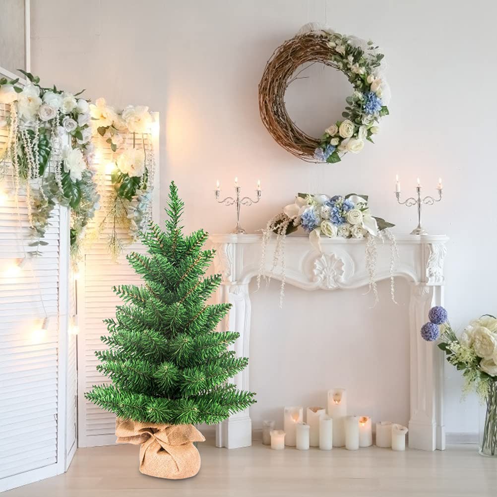 Mini Sapin de Noël Artificiel de 60 Cm avec Base en Lin, pour Fenêtre, Réunion de Famille, Jardin