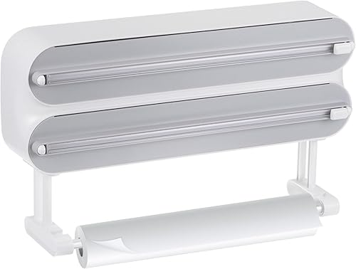 uxcell Dispensador de plástico 3 en 1 de 14 x 2.6 pulgadas con cortador e parte inferior magnética, adecuado para papel de estaño, envoltura de