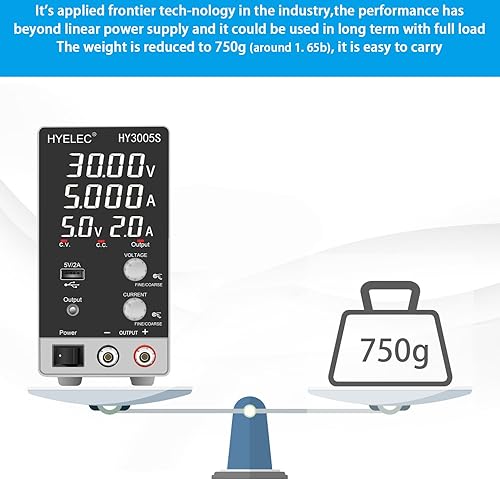 Miniatura 7 de Fuente de alimentación CC variable 30V 5A, Hyelec Fuente de alimentación regulada de conmutación ajustable con pantalla LED de 4 dígitos, ajustes